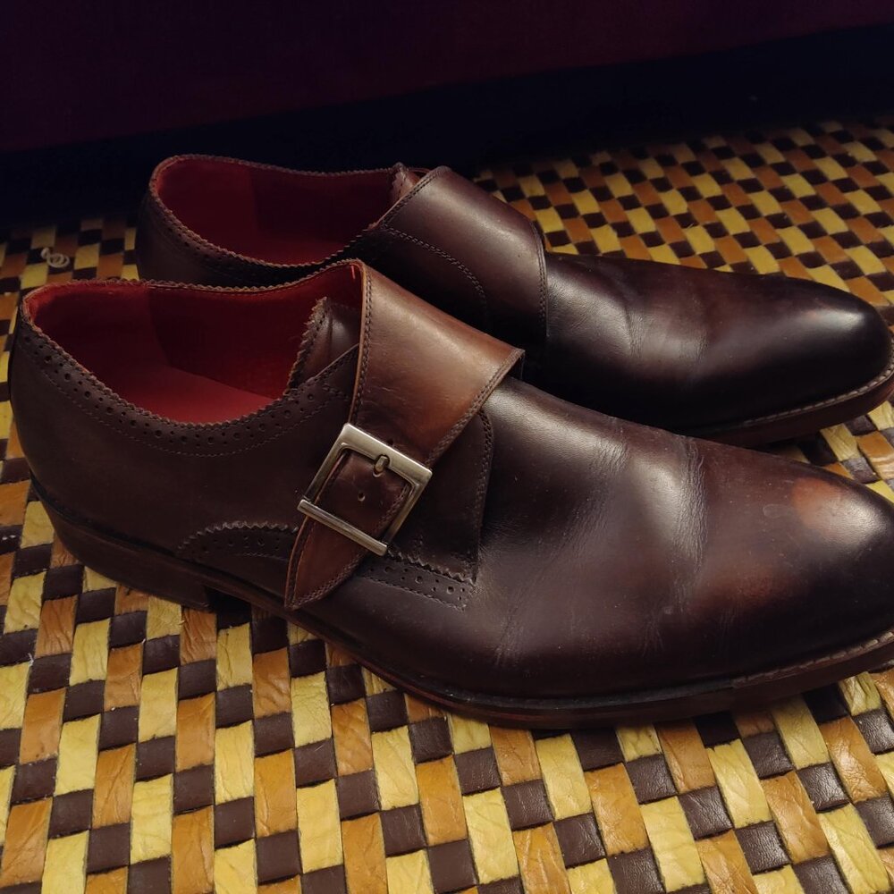 Moretti Black Label Monk Strap Dress Shoe Brown Leather Oxford Size 10